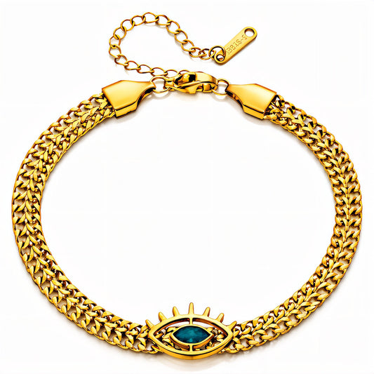 Gold Evil Eye Chain Bracelet with Teal Stone
