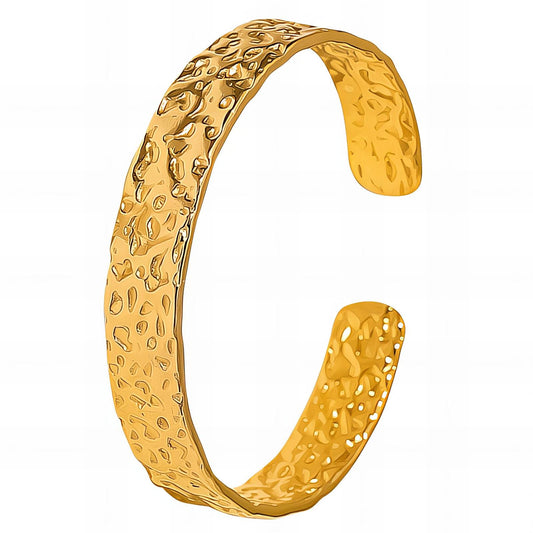 Gold Hammered Wide Open Cuff Bracelet