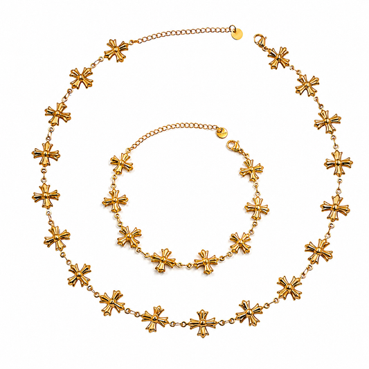 Saint Luxe Cross Charm Necklace & Bracelet Set