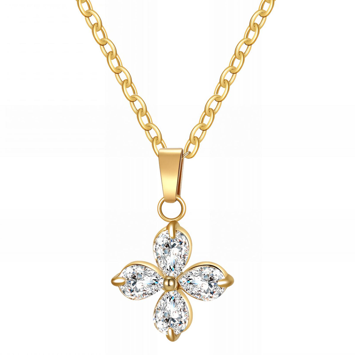 Gold Four-Leaf Clover Zircon Pendant Necklace