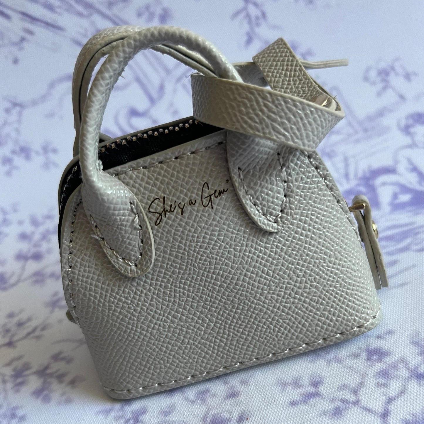 Gray She’s a Gem Mini Handbag Charm – Luxury Purse Keychain Accessory