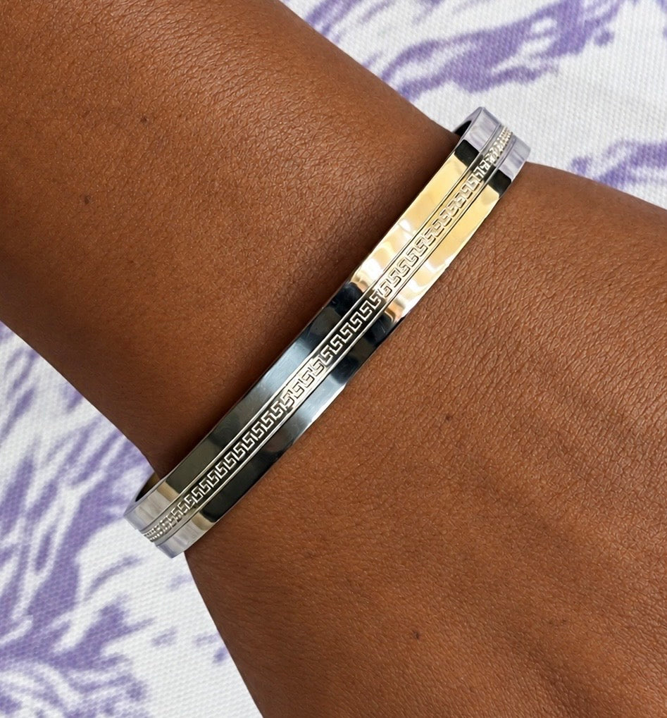 Silver Greek Key Bangle Bracelet