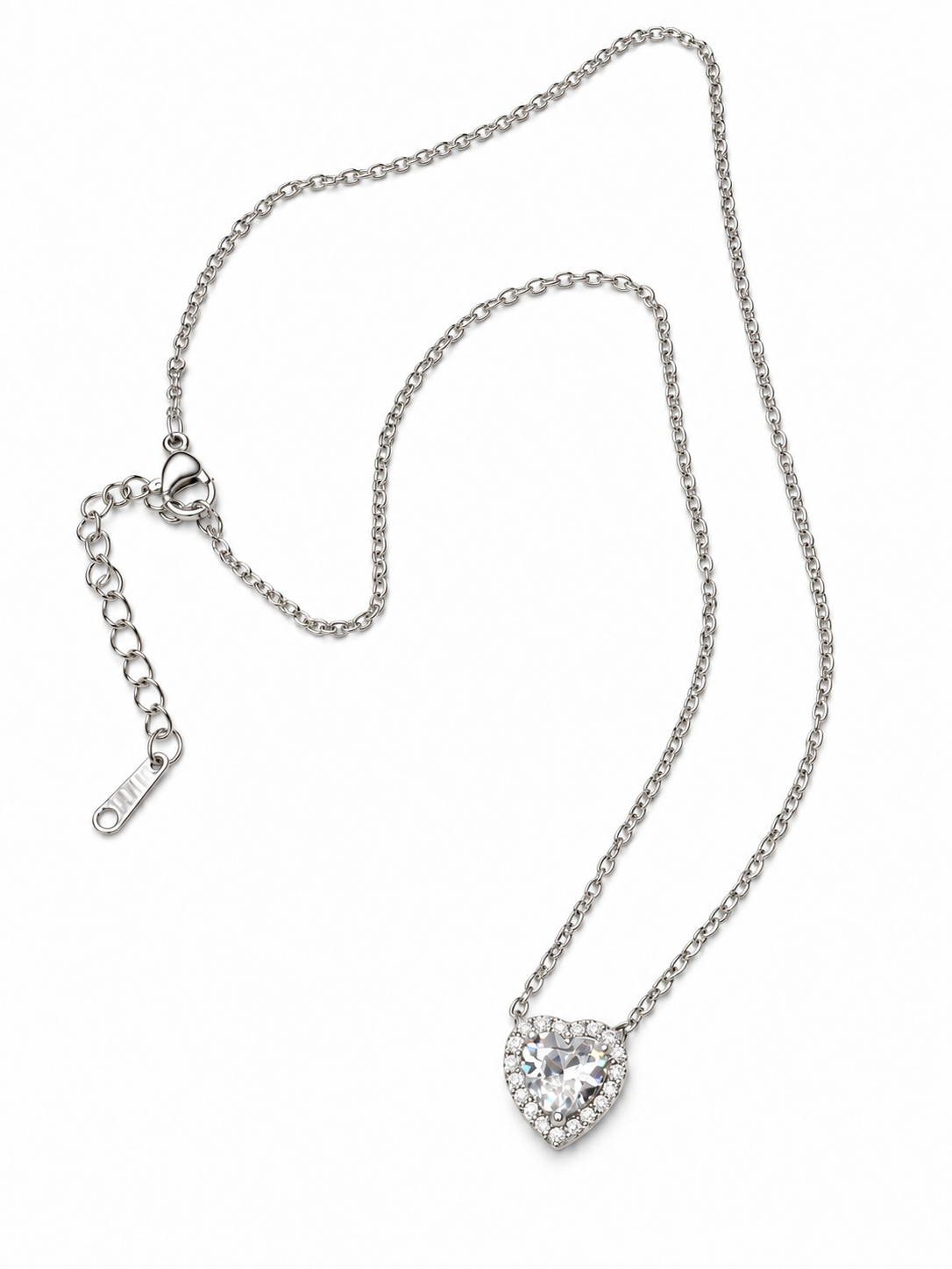 Silver Heart Halo Pendant Necklace