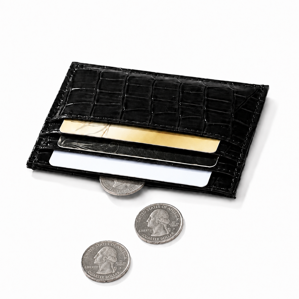 Black Faux Croc Double Sided Card Holder