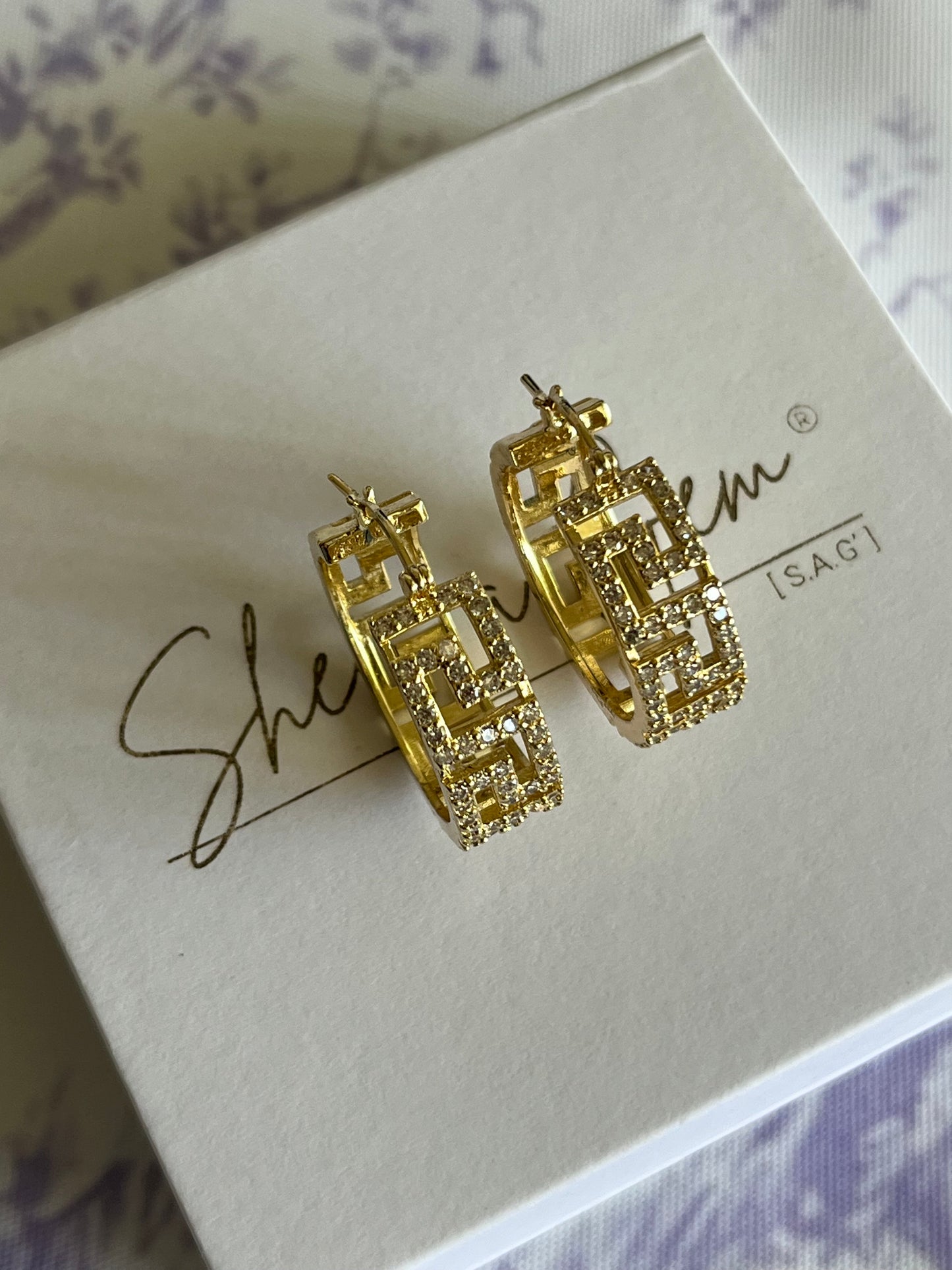 Gold Filled Greek Key Hoop Earrings