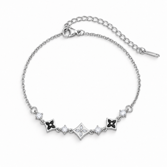 Silver Four Leaf Clover Flower Bracelet