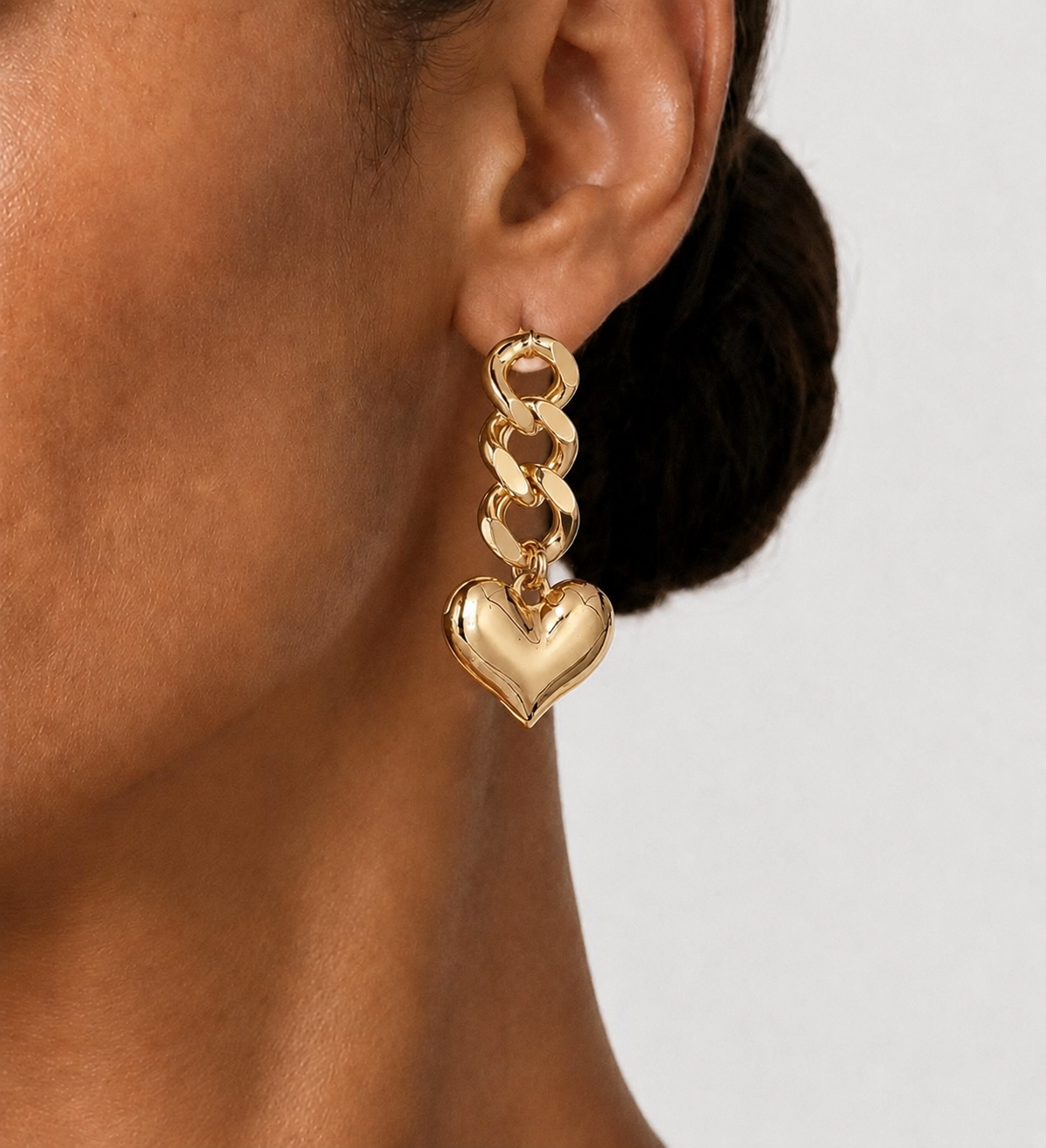 Golden Heart Chain Drop Earrings
