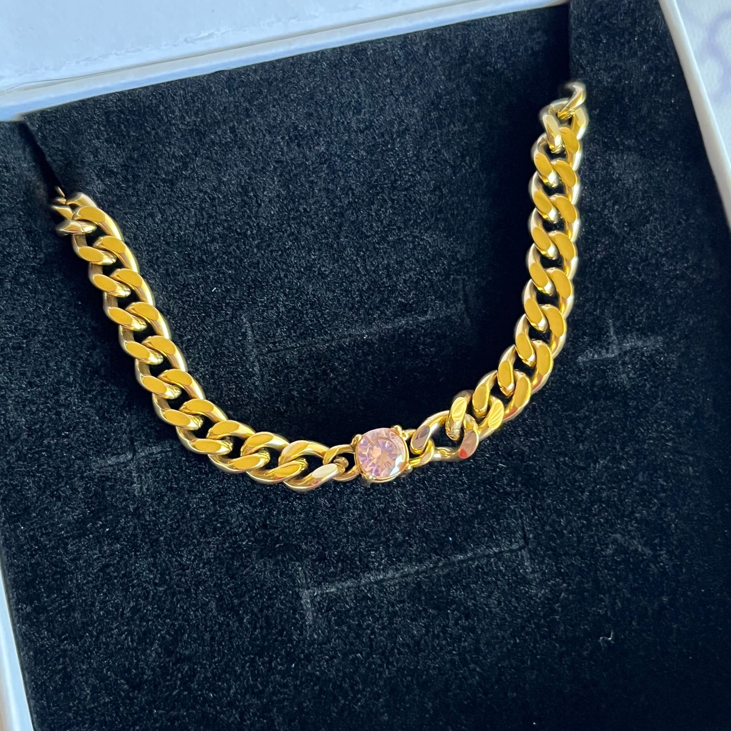Pink Gem Cuban Link Necklace