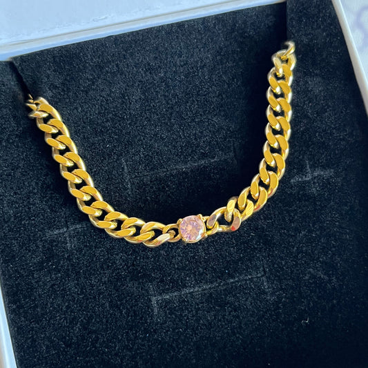 Pink Gem Cuban Link Necklace
