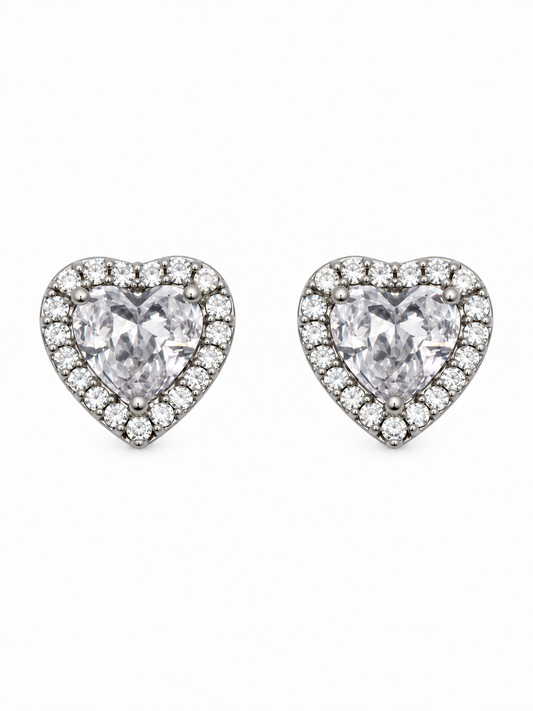 Silver Heart Halo Earrings