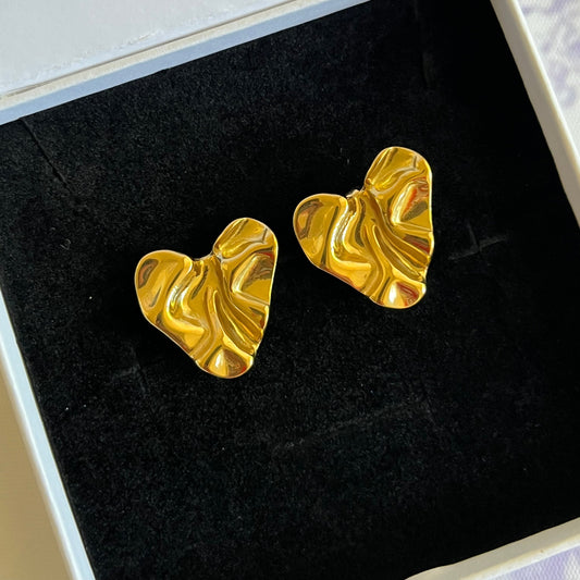 Gold Plated Molten Heart Earrings