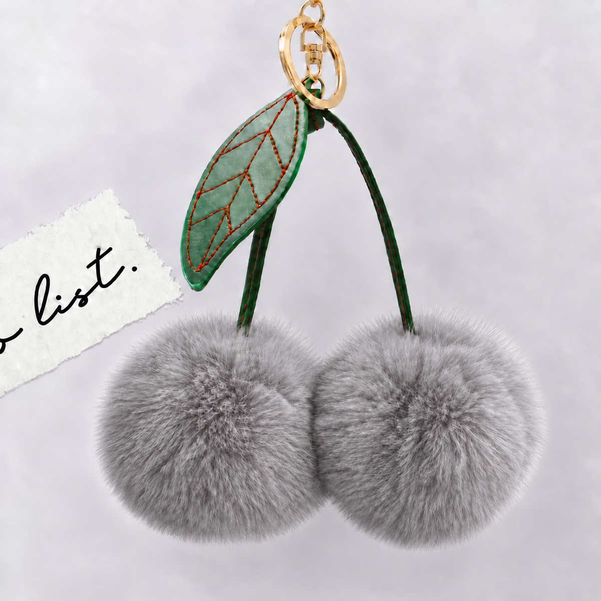 Fluffy Double Pom Pom Cherry Keychain
