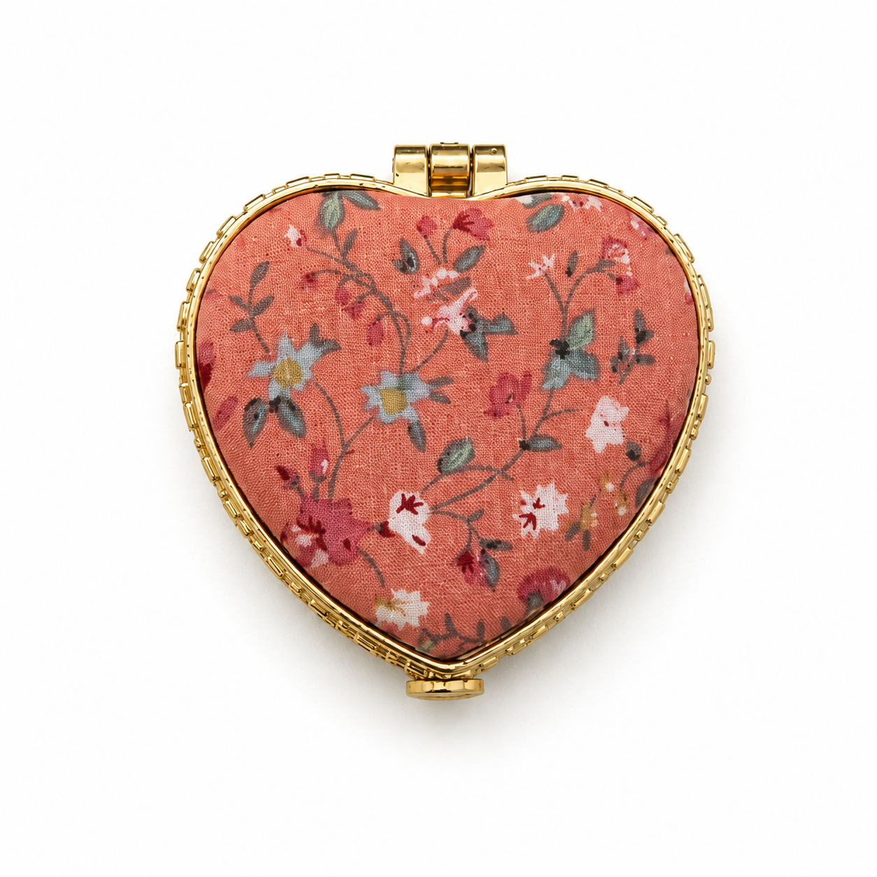 Pink Heart Shaped Floral Print Compact Mirror