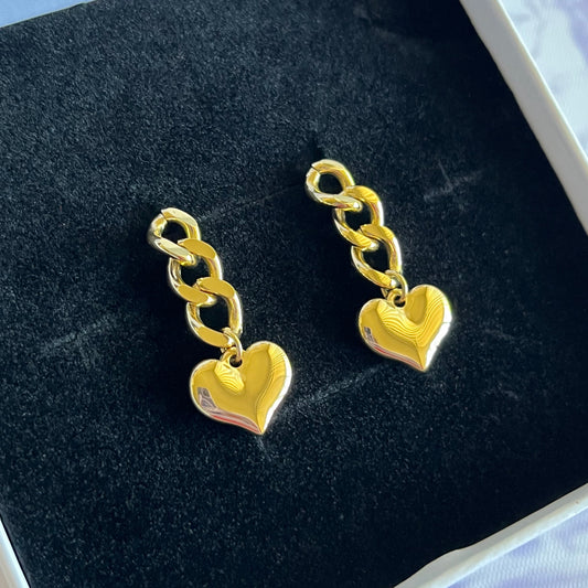 Golden Heart Chain Drop Earrings