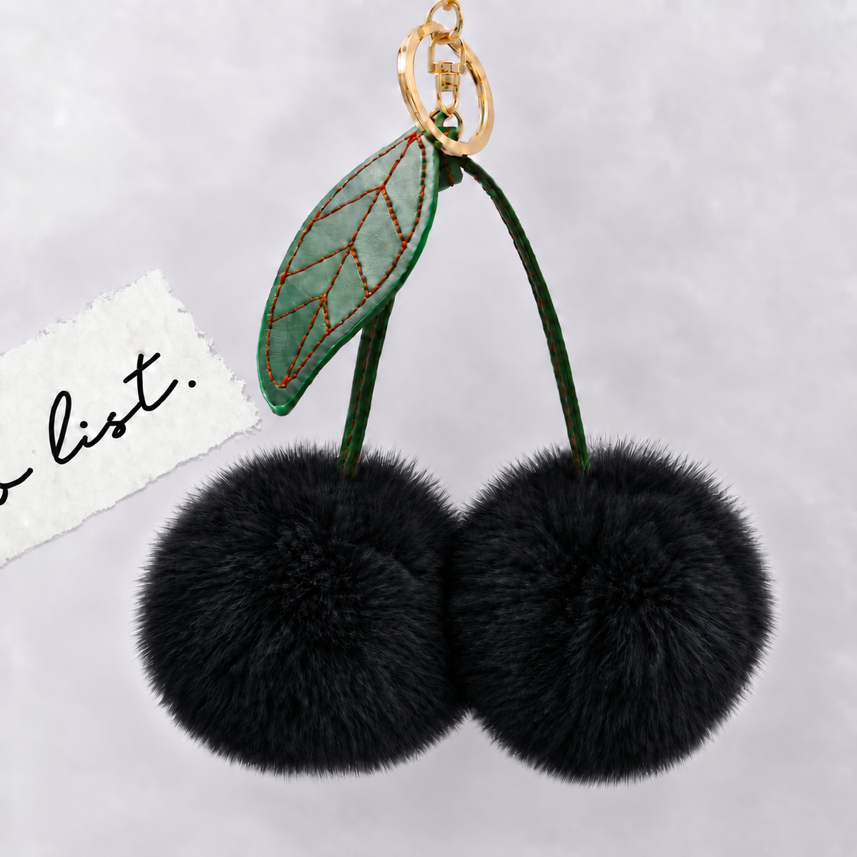 Fluffy Double Pom Pom Cherry Keychain
