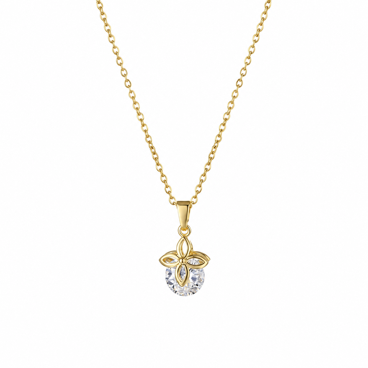 Gold Clover Zircon Pendant Necklace
