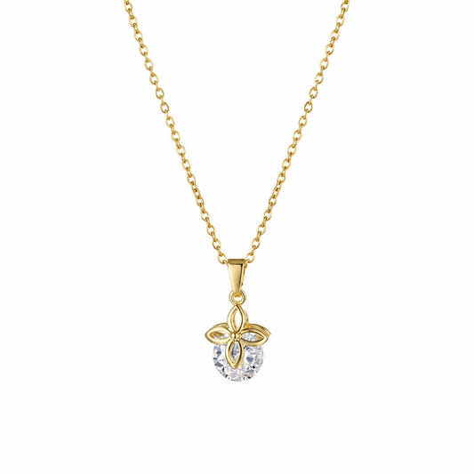 Gold Clover Zircon Pendant Necklace