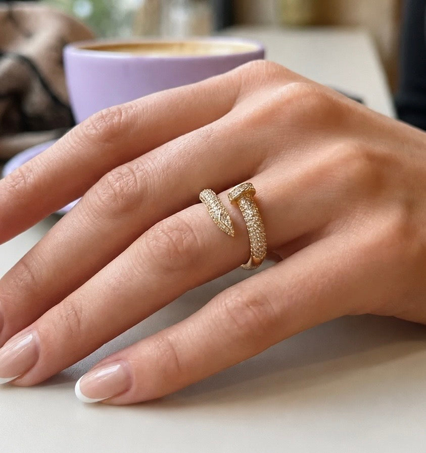 Gold Zircon Nail Wrap Ring