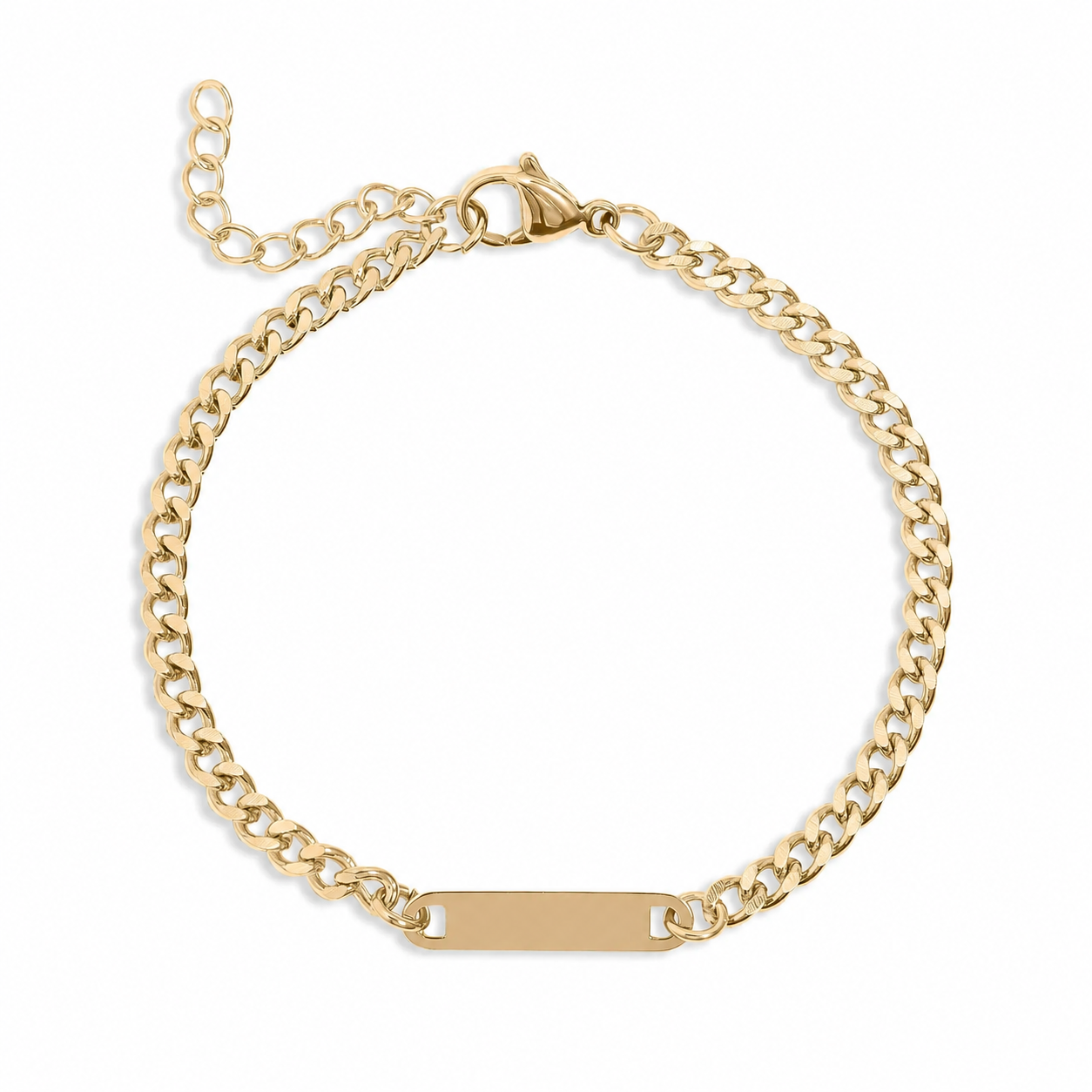 Gold Engravable Curb Chain ID Bracelet