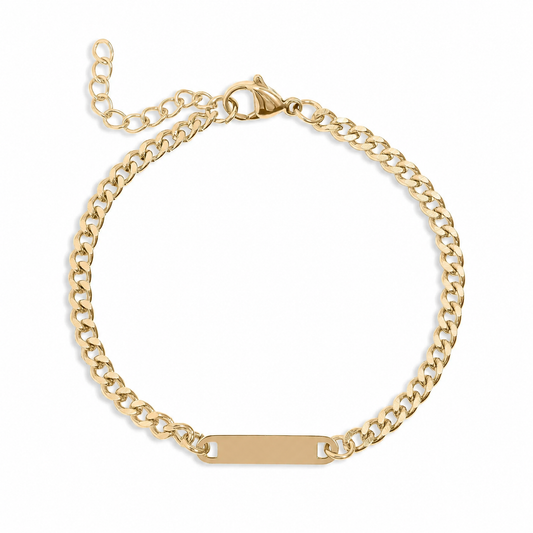 Gold Engravable Curb Chain ID Bracelet