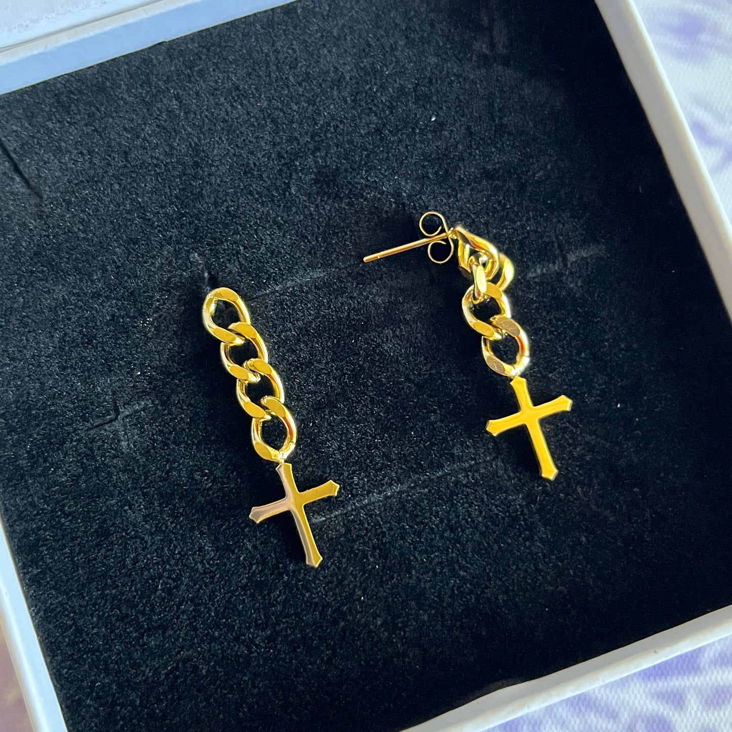 Cross Chain Drop Earrings