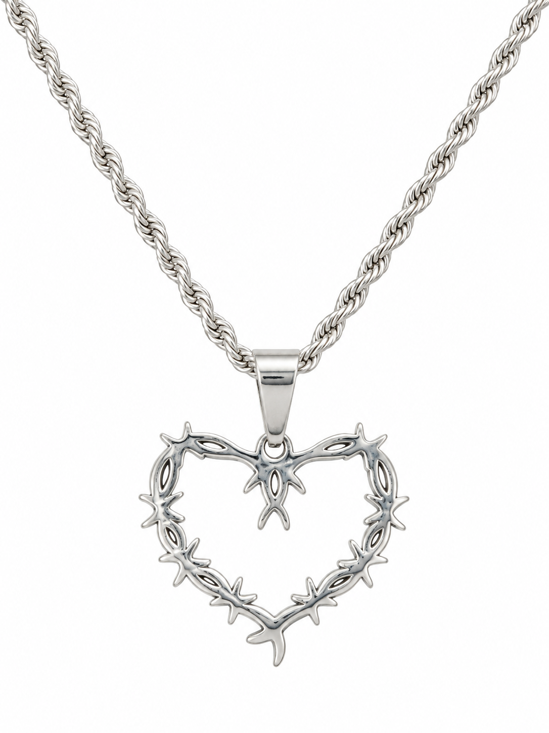 Silver Barbed Heart Pendant Necklace