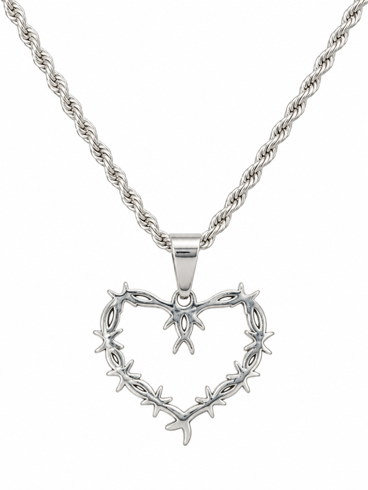 Silver Barbed Heart Pendant Necklace