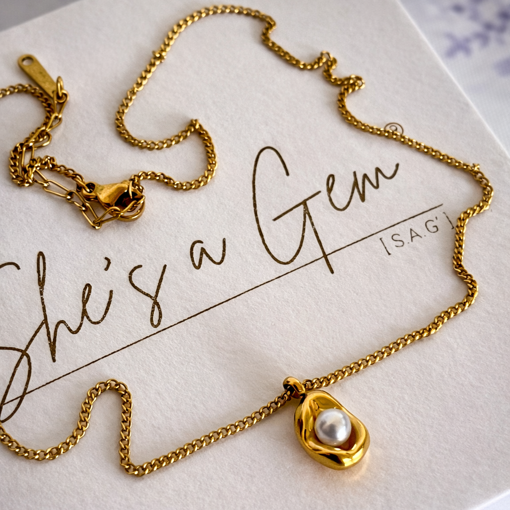 18K Gold Plated Stainless Steel Pearl Drift Pendant Necklace