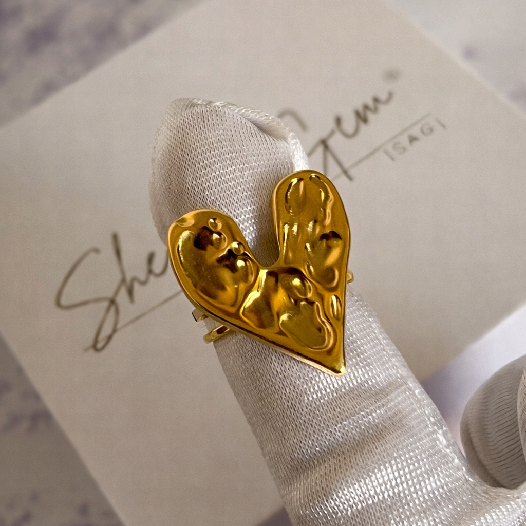 18K Gold Plated Stainless Steel Molten Love Adjustable Heart Ring