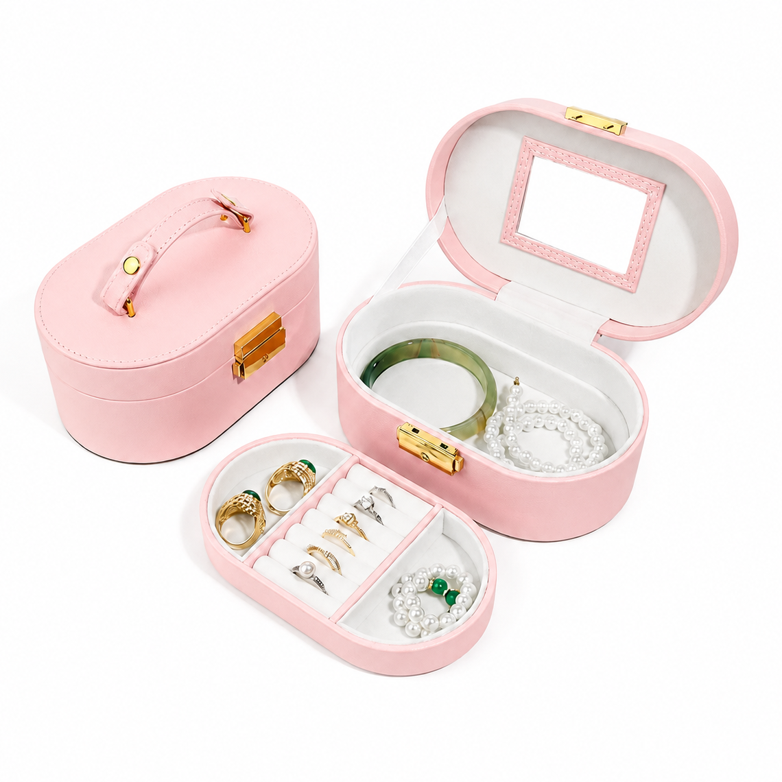Pink Two-Tier Travel Jewelry Box