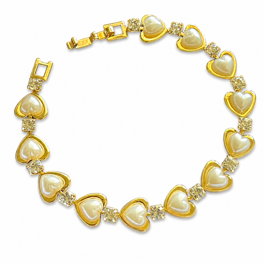Gold Imitation Pearl Heart Bracelet