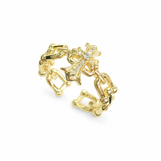 Gold Cross Adjustable U-Link Ring