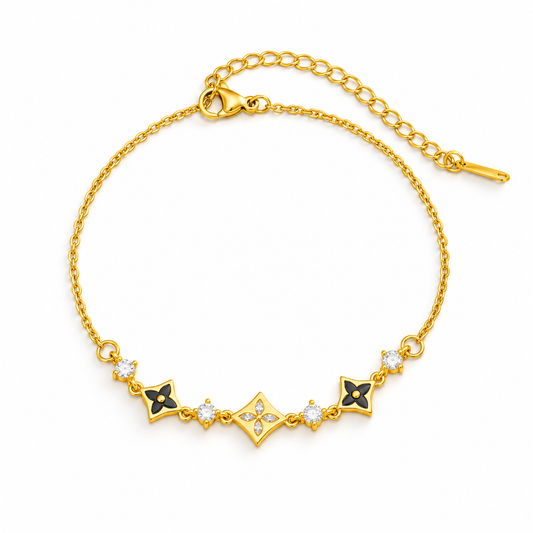 Gold Four Leaf Clover Flower Bracelet