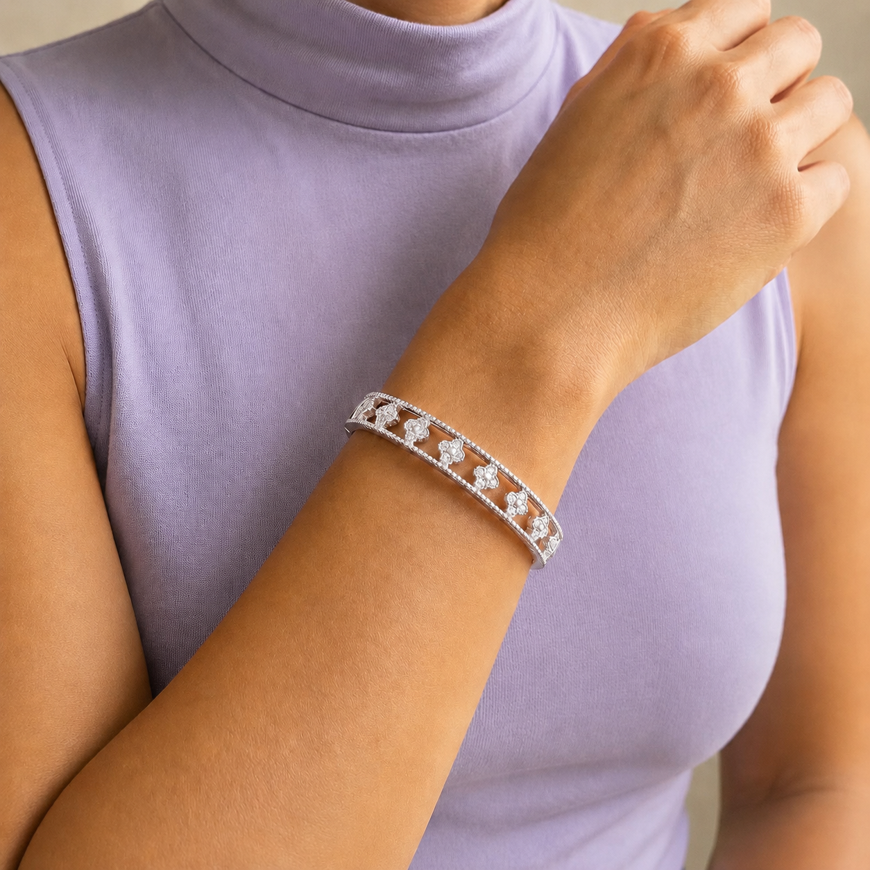 Silver Clover Bangle Bracelet