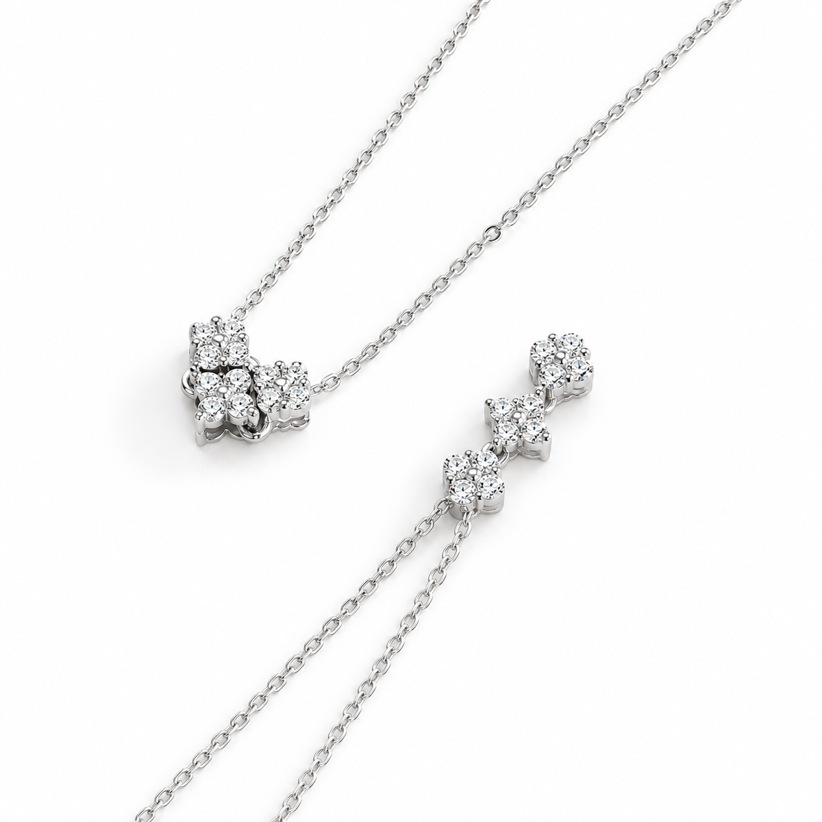 Silver Heart Four Leaf Clover Pendant Necklace