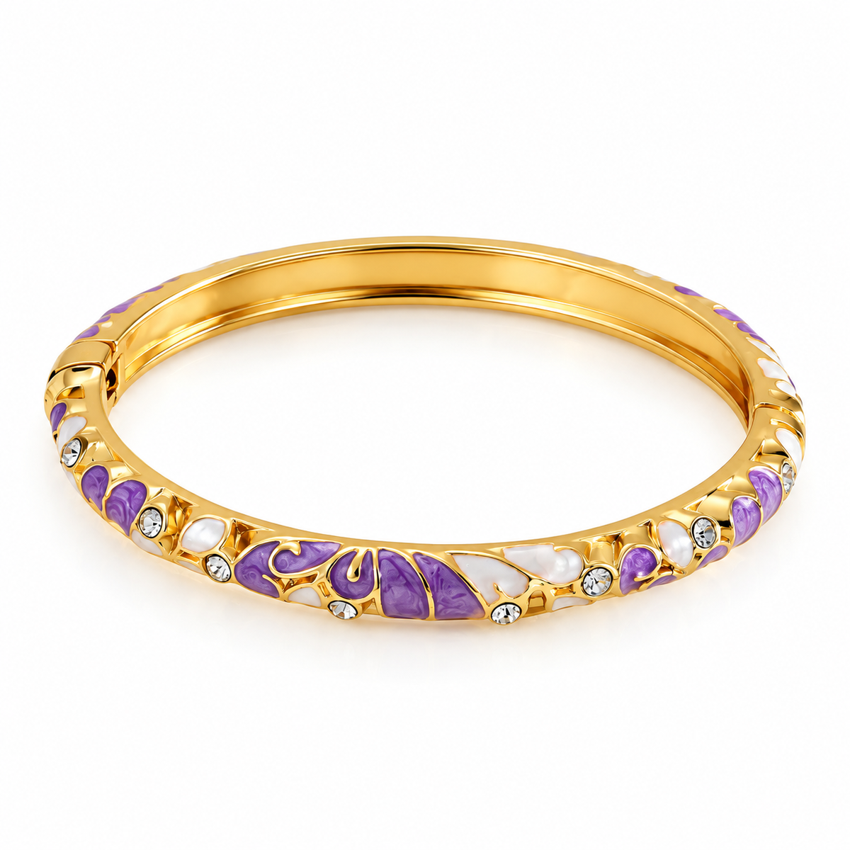 Gold Purple Floral Enamel Bangle Bracelet