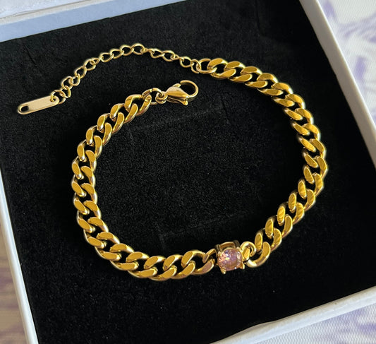Pink Gem Cuban Link Bracelet