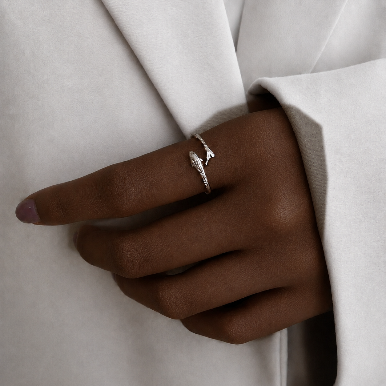 Silver Dolphin Open Wrap Ring