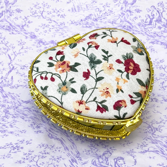 Heart Shaped Floral Print Compact Mirror