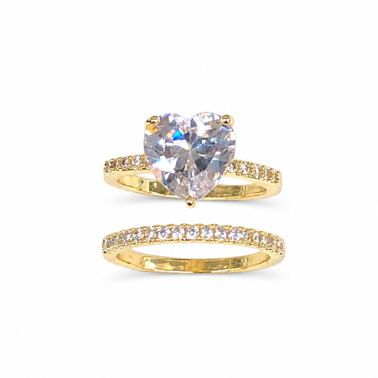 Gold Heart-Cut Zircon Bridal Ring Set
