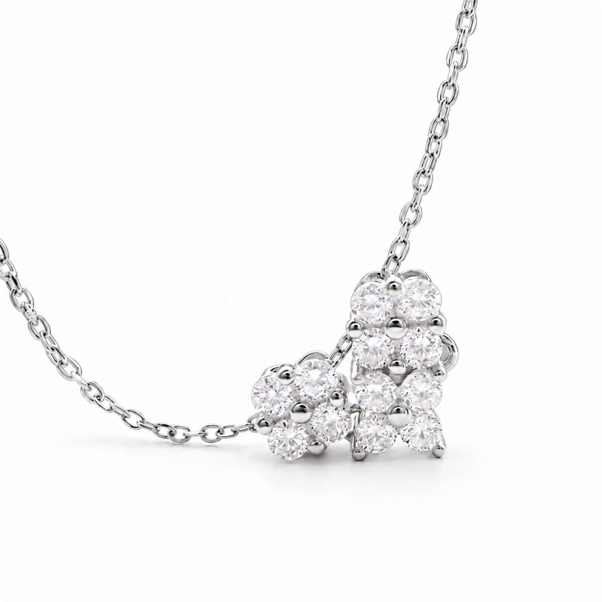 Silver Heart Four Leaf Clover Pendant Necklace