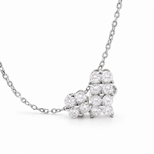 Silver Heart Four Leaf Clover Pendant Necklace