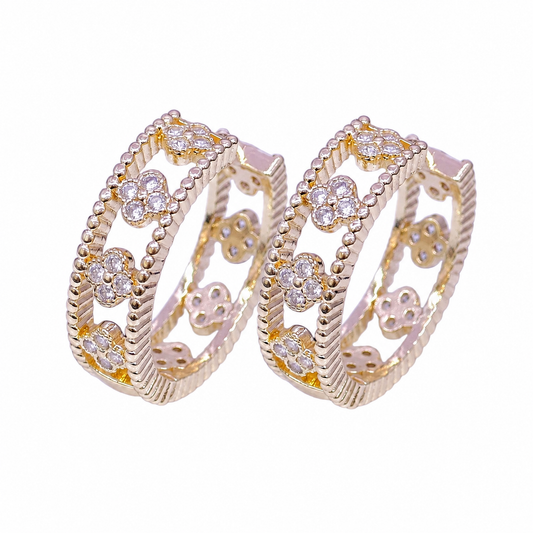 Gold Sparkling Clover Hoop Earrings