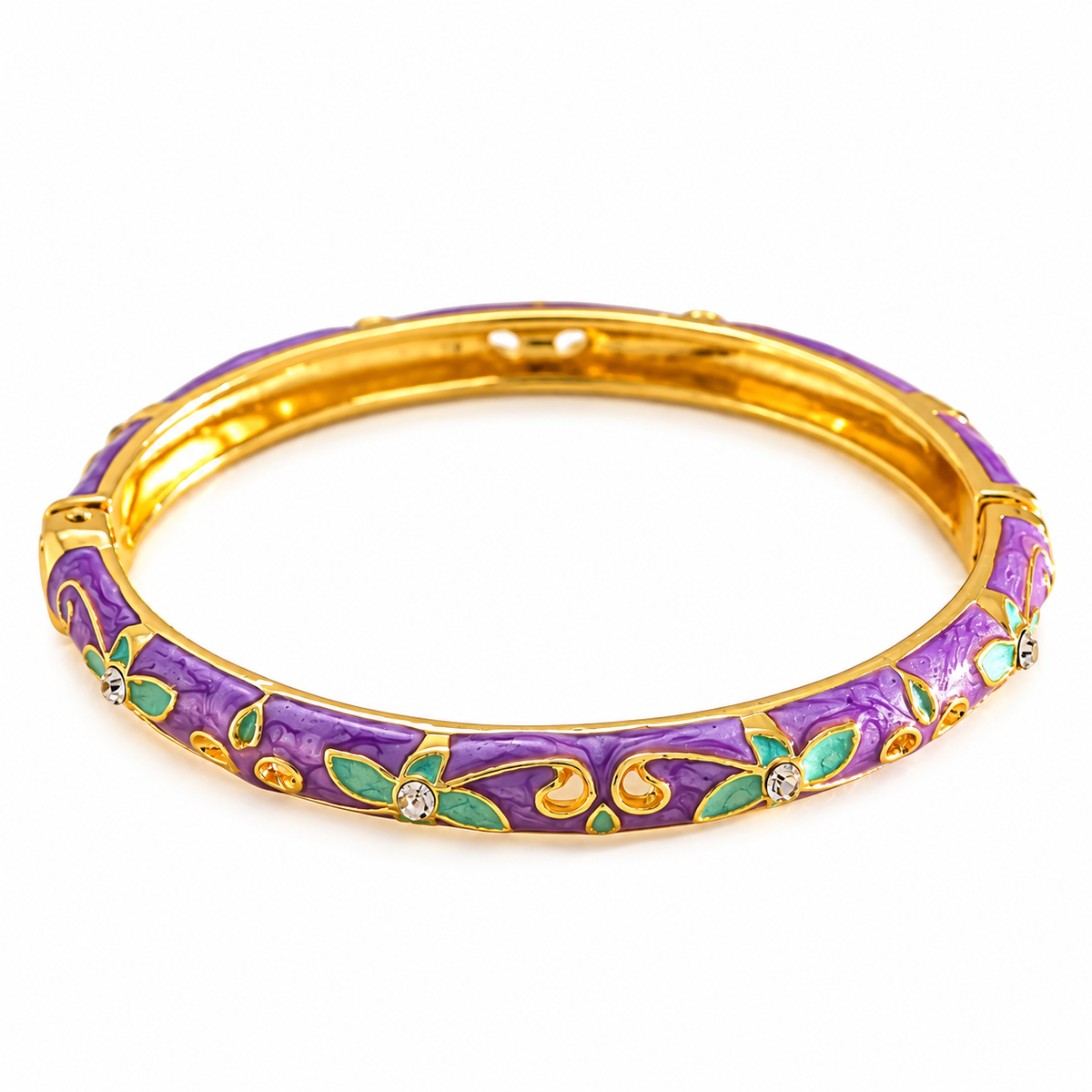 Gold Purple Floral Enamel Bangle Bracelet