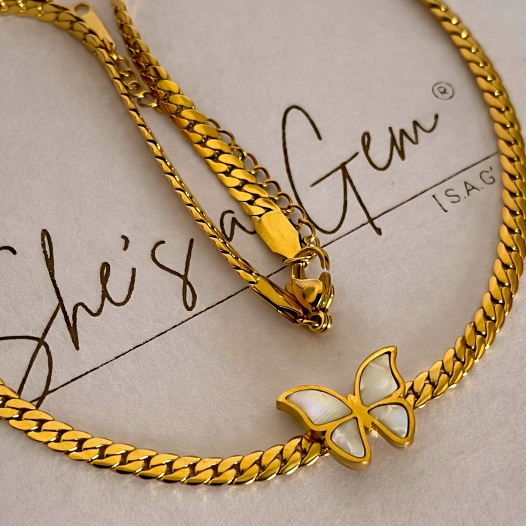 18K Gold Plated Stainless Steel Butterfly Cuban Link Necklace