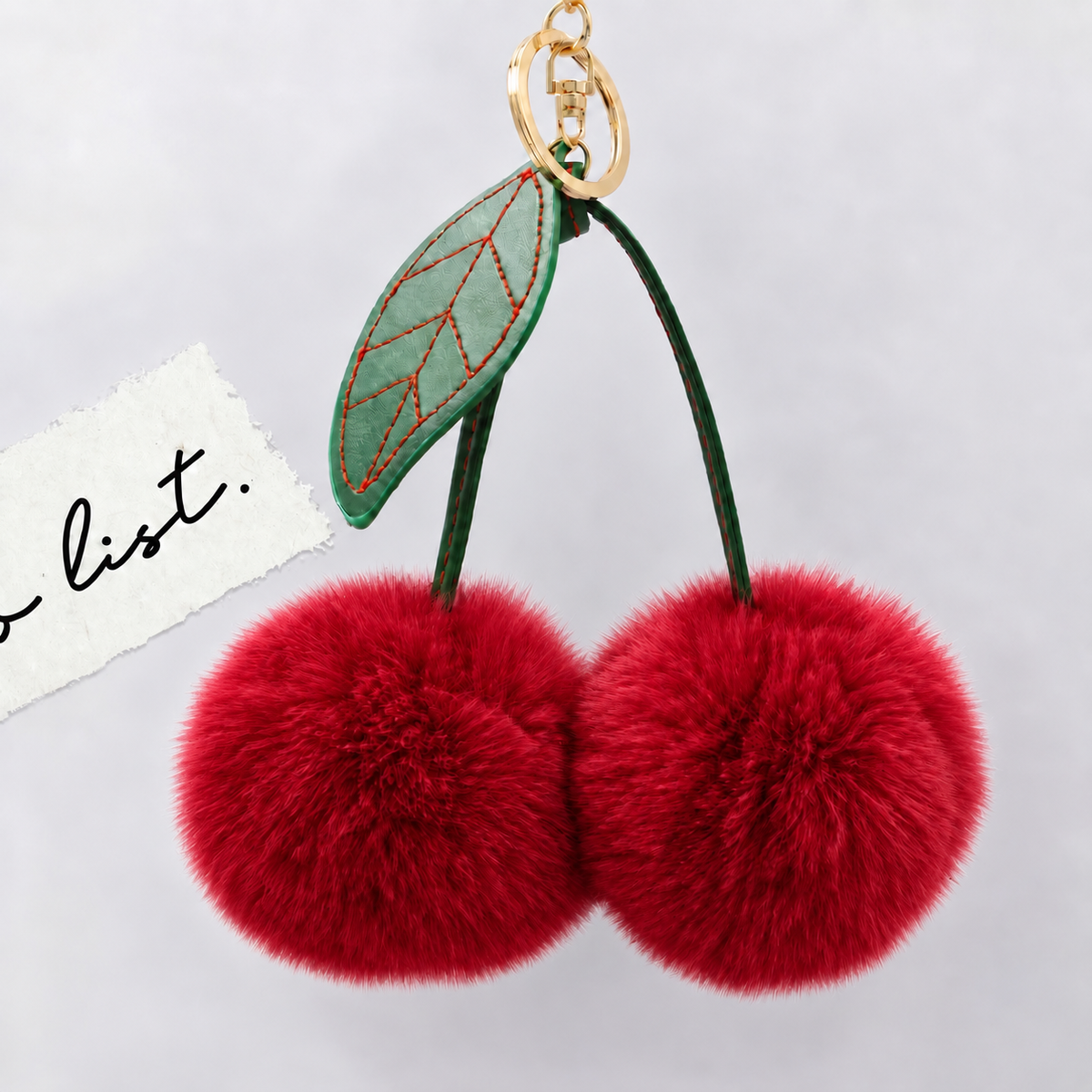 Fluffy Double Pom Pom Cherry Keychain