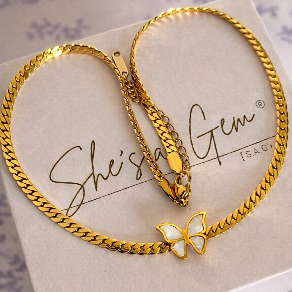 18K Gold Plated Stainless Steel Butterfly Cuban Link Necklace