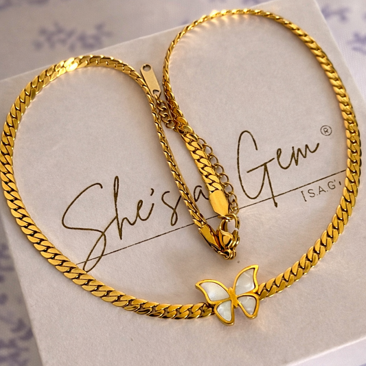 18K Gold Plated Stainless Steel Butterfly Cuban Link Necklace