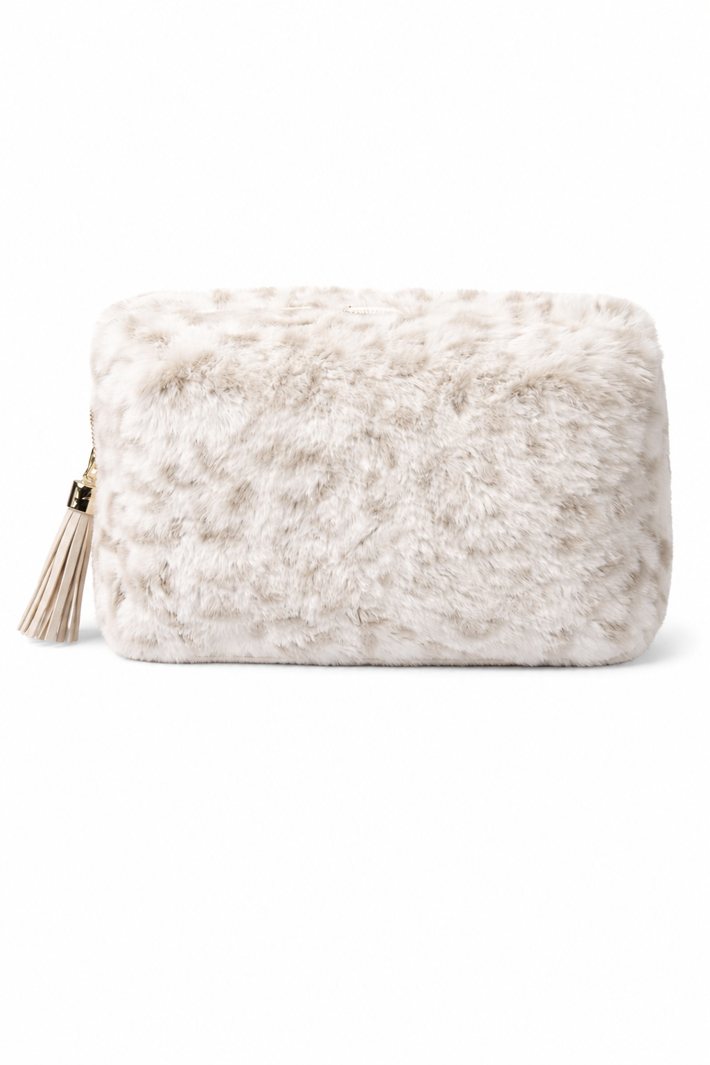Leopard Print Cosmetic Bags- Faux Fur Makeup Pouch with Zipper & Tassel