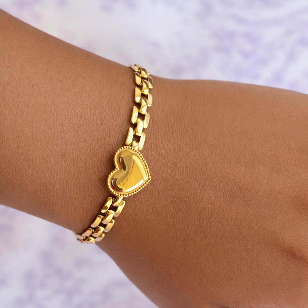 18K Gold Plated Stainless Steel Heart Link Bracelet